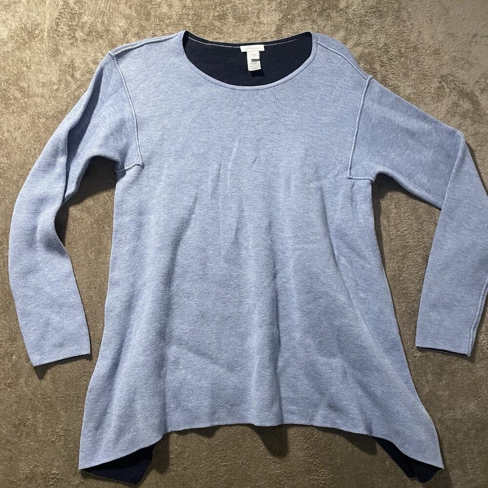 J Jill Shirt Womens Sz Xs Reversible Sweater Blue Long Sleeve Dipped Hem